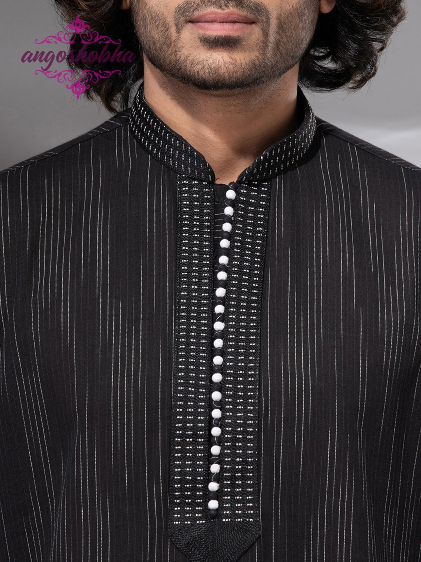 Black Cotton Men's Punjabi