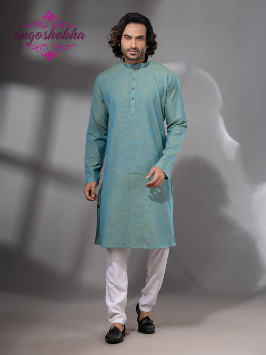 Light Turquoise Cotton Men's Punjabi