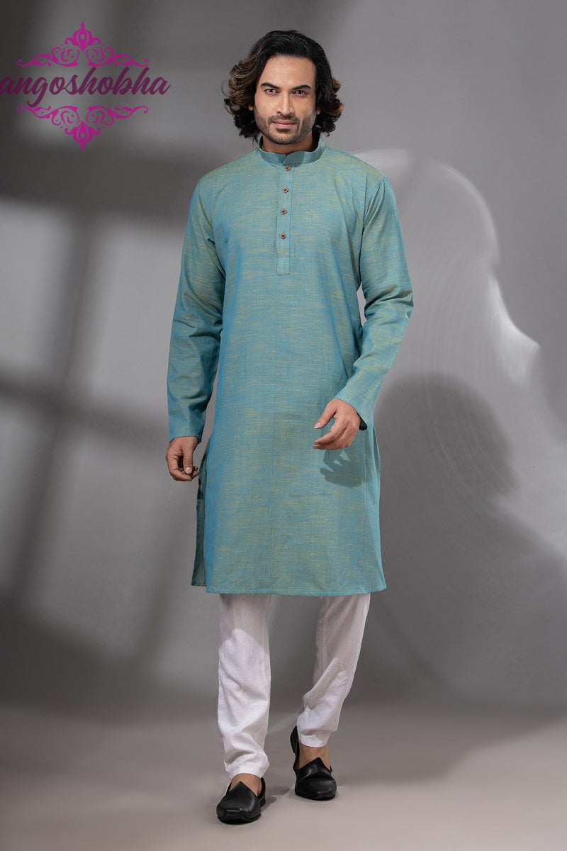 Light Turquoise Cotton Men's Punjabi