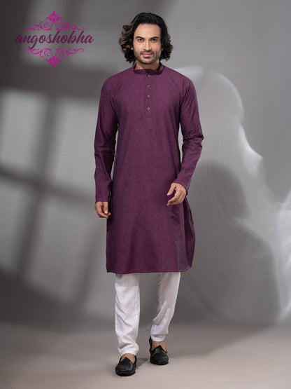 Plum Purple Cotton Men's Punjabi