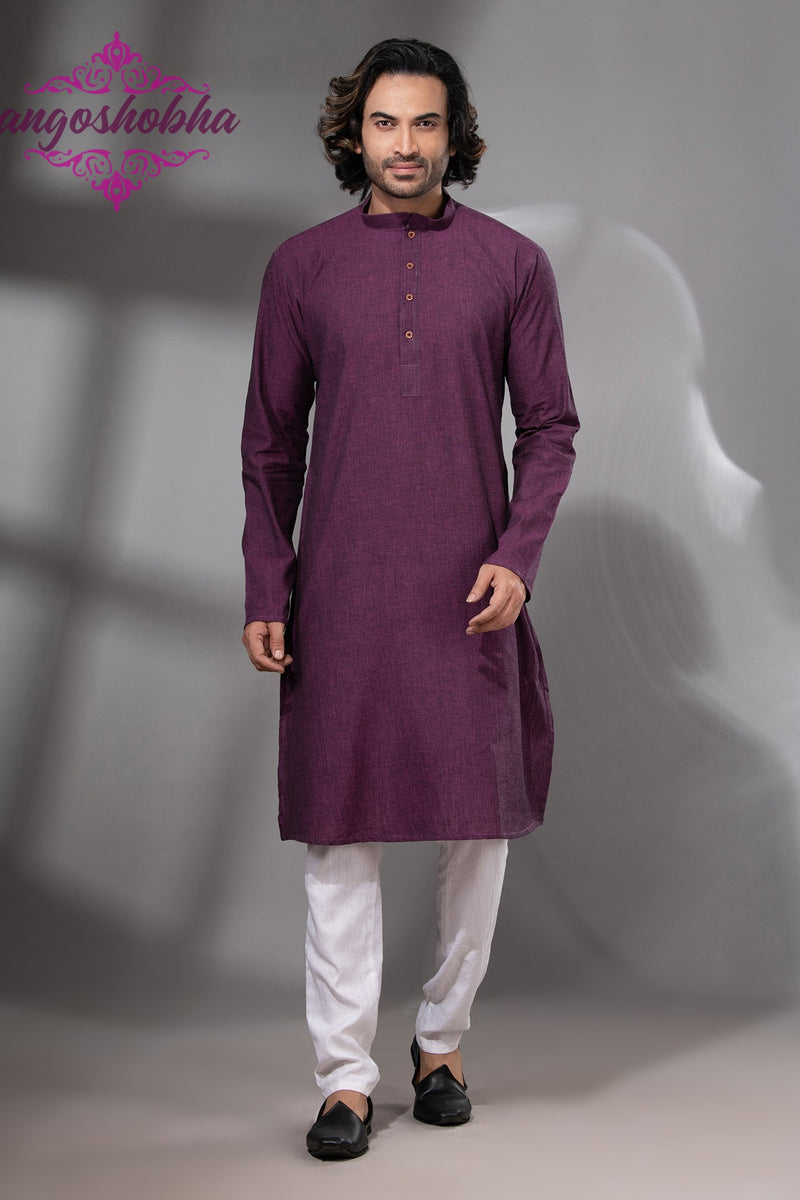 Plum Purple Cotton Men's Punjabi