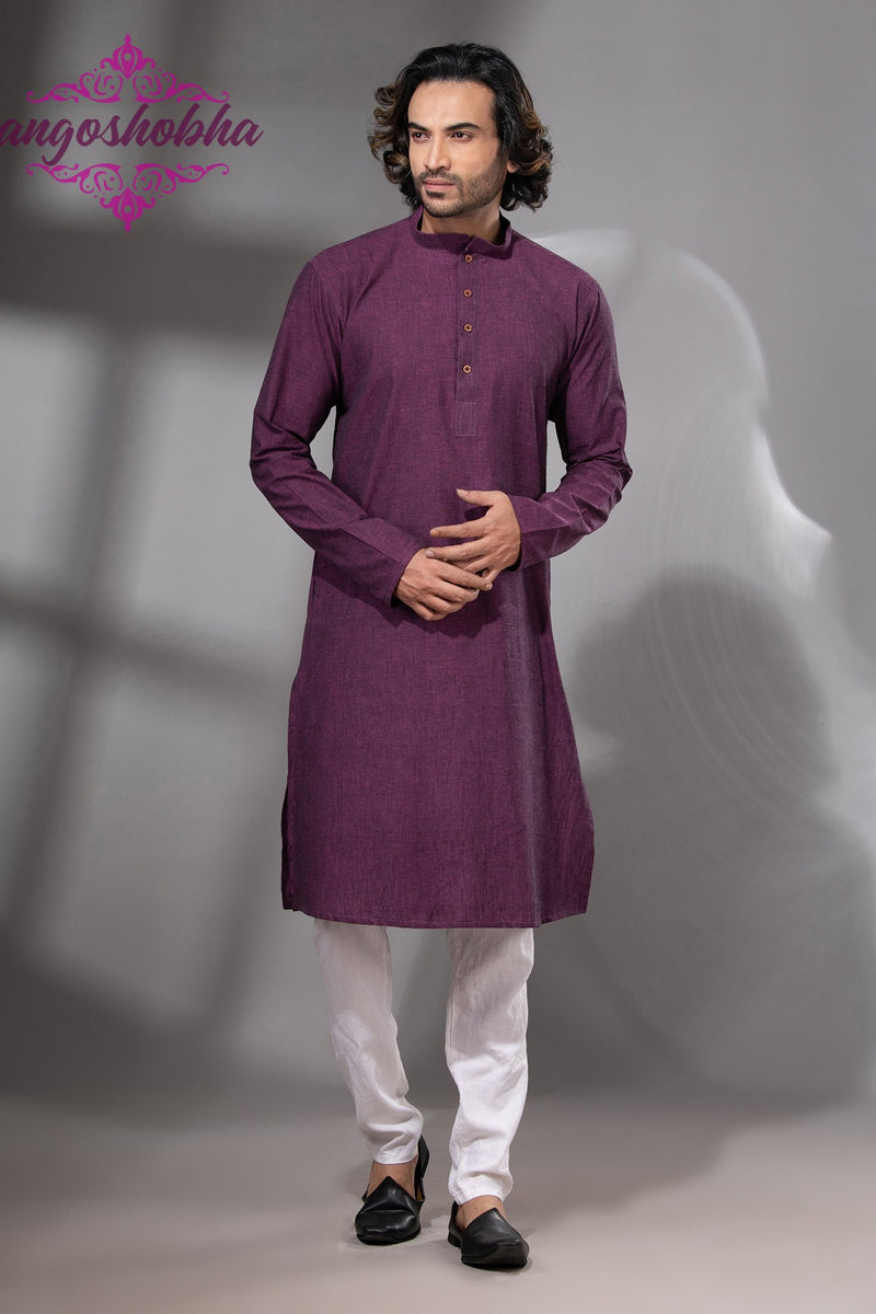 Plum Purple Cotton Men's Punjabi
