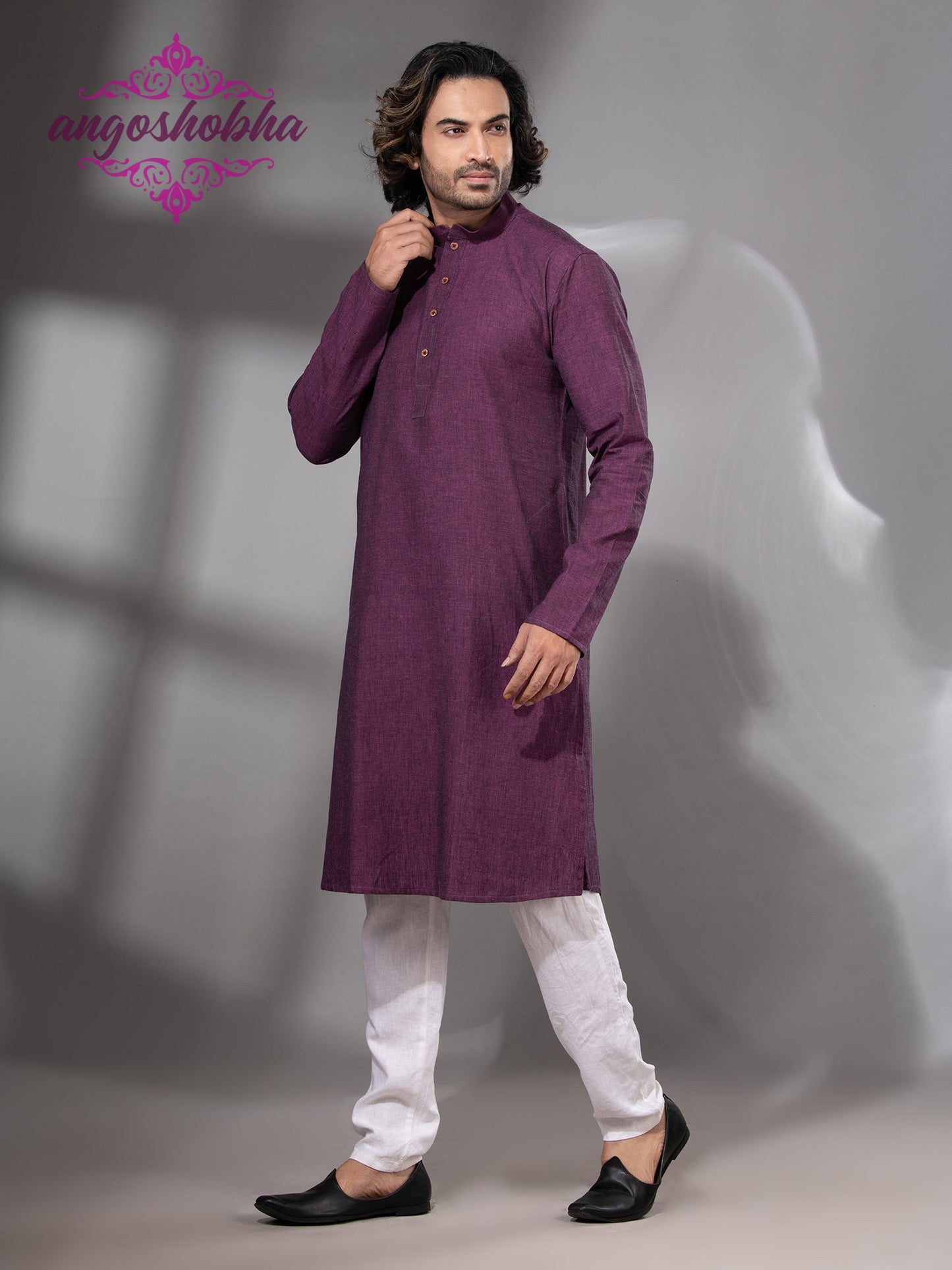 Plum Purple Cotton Men's Punjabi