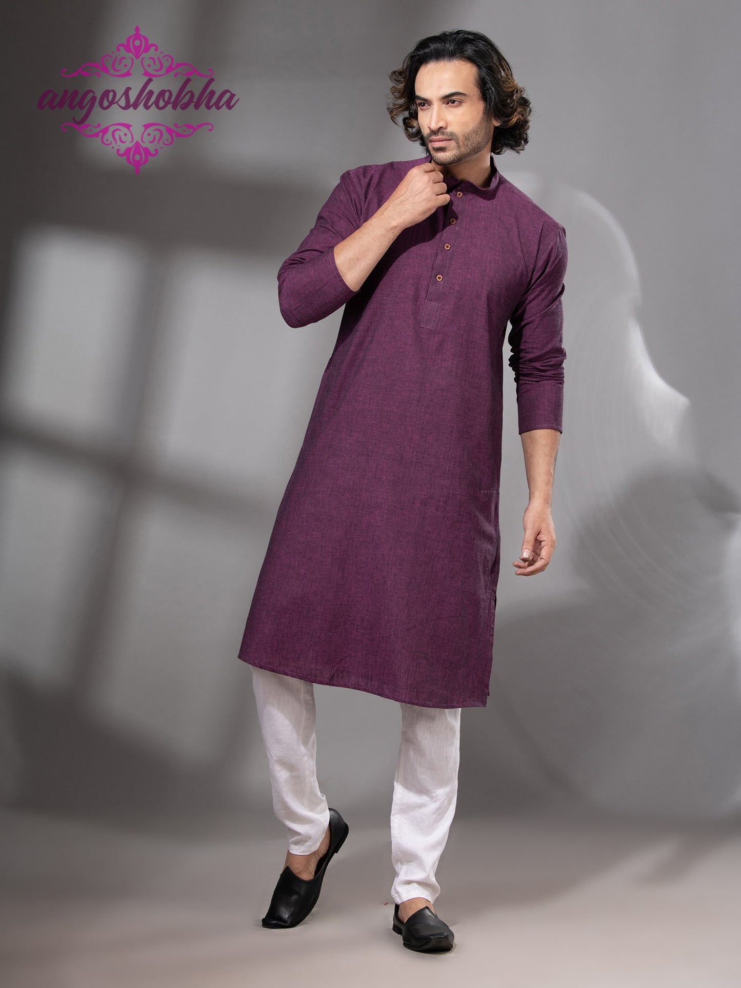 Plum Purple Cotton Men's Punjabi