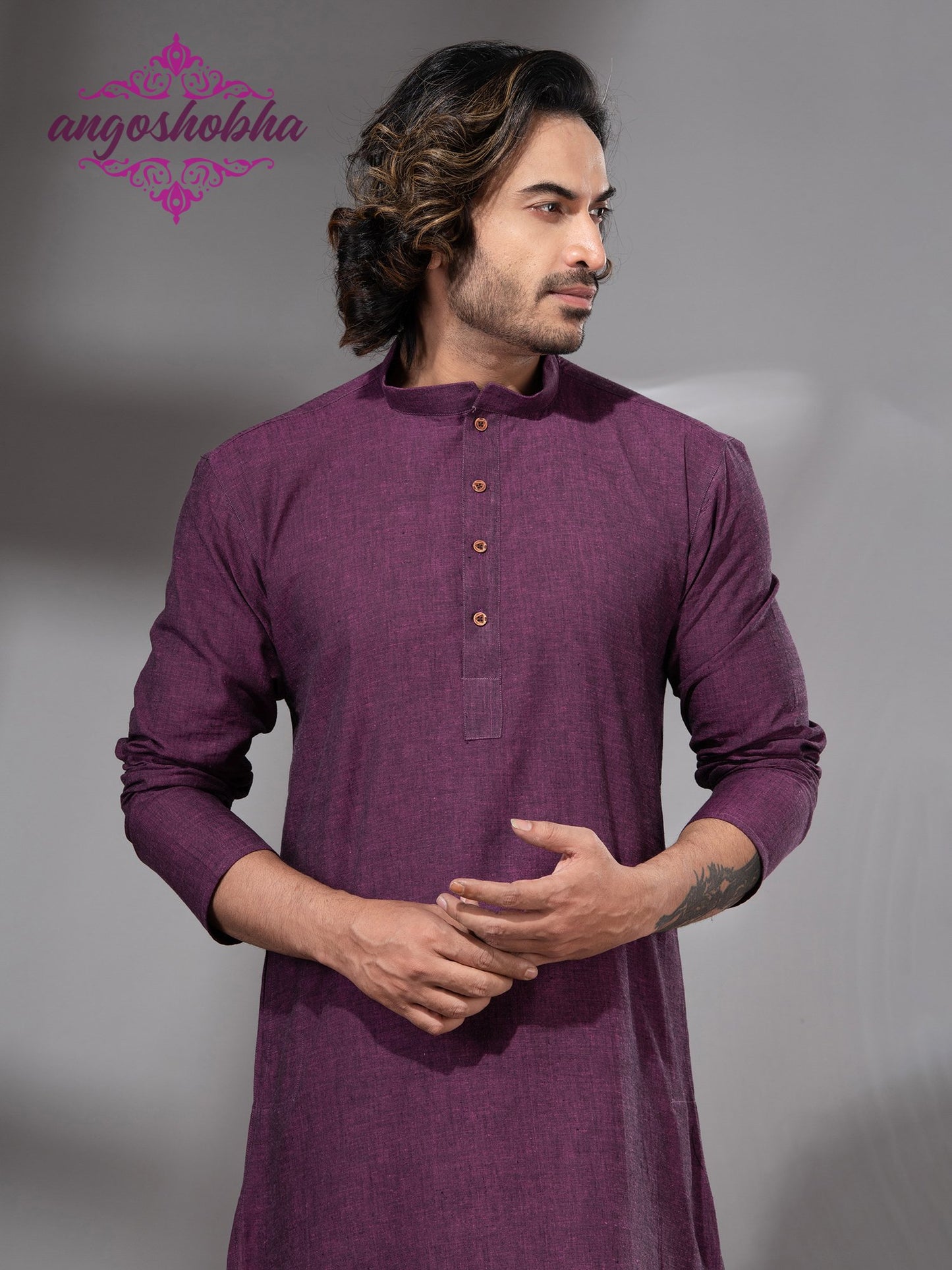 Plum Purple Cotton Men's Punjabi