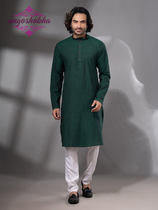 Bottle Green Cotton Men's Punjabi