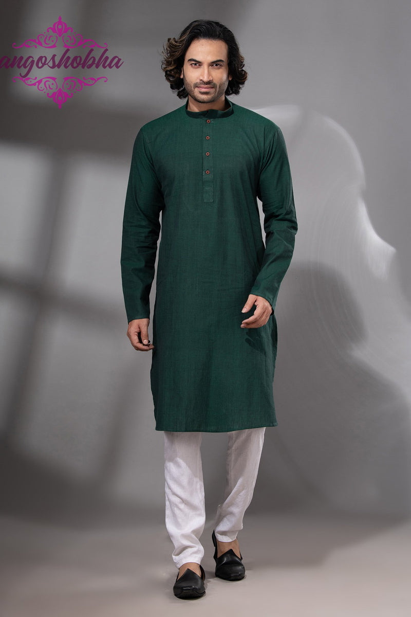 Bottle Green Cotton Men's Punjabi