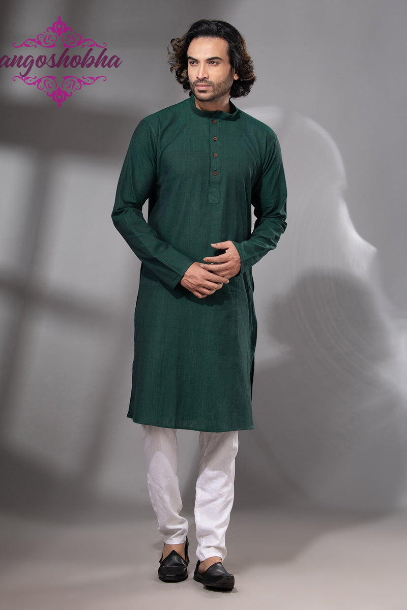 Bottle Green Cotton Men's Punjabi