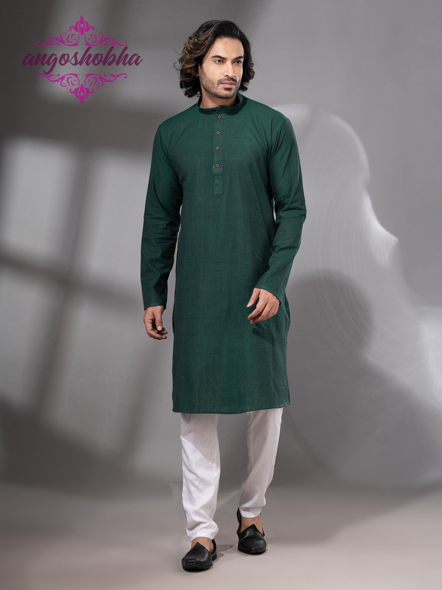 Bottle Green Cotton Men's Punjabi