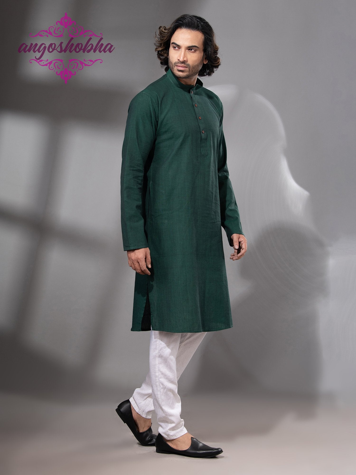 Bottle Green Cotton Men's Punjabi