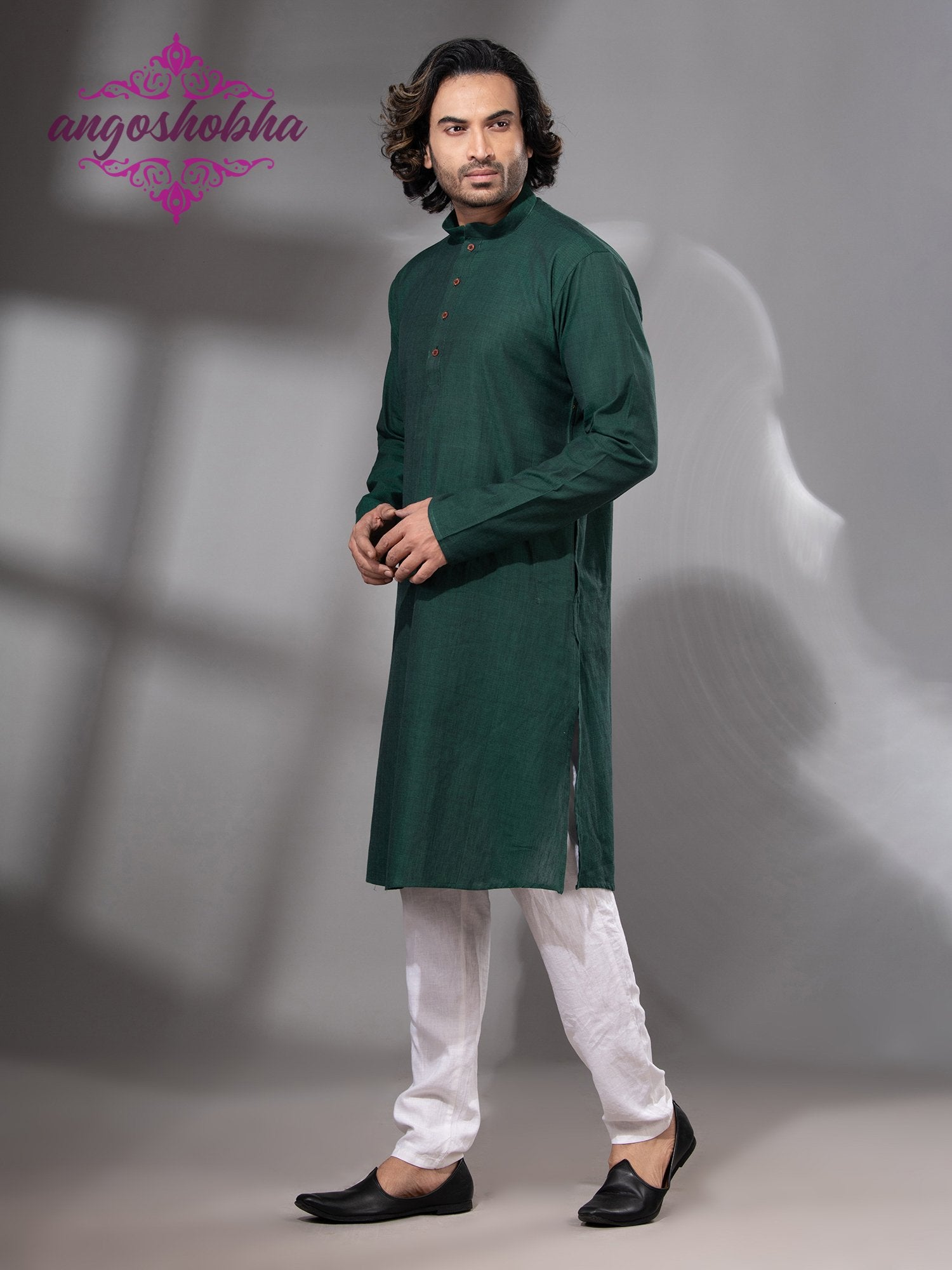 Bottle Green Cotton Men's Punjabi