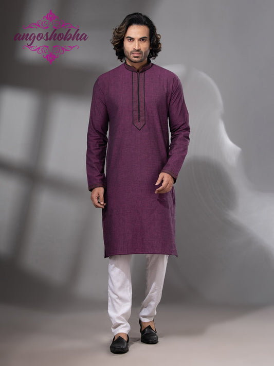 Plum Purple Cotton Men's Punjabi