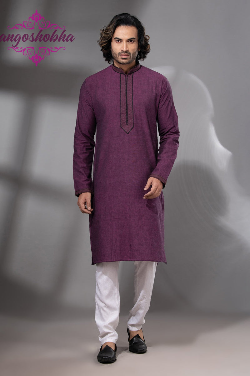 Plum Purple Cotton Men's Punjabi