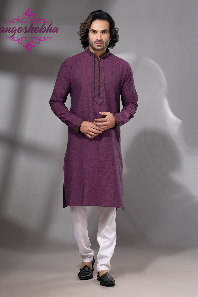 Plum Purple Cotton Men's Punjabi