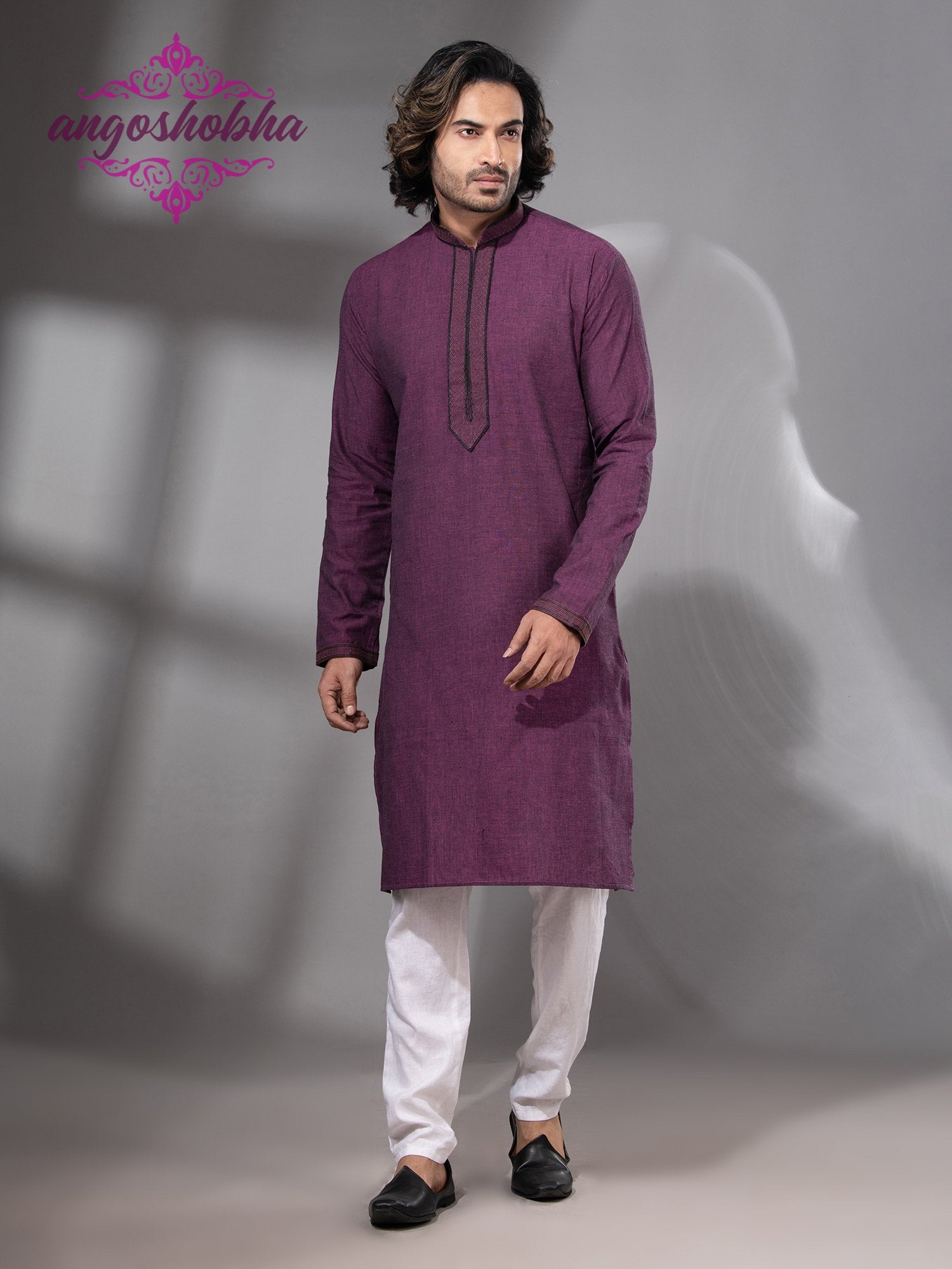 Plum Purple Cotton Men's Punjabi