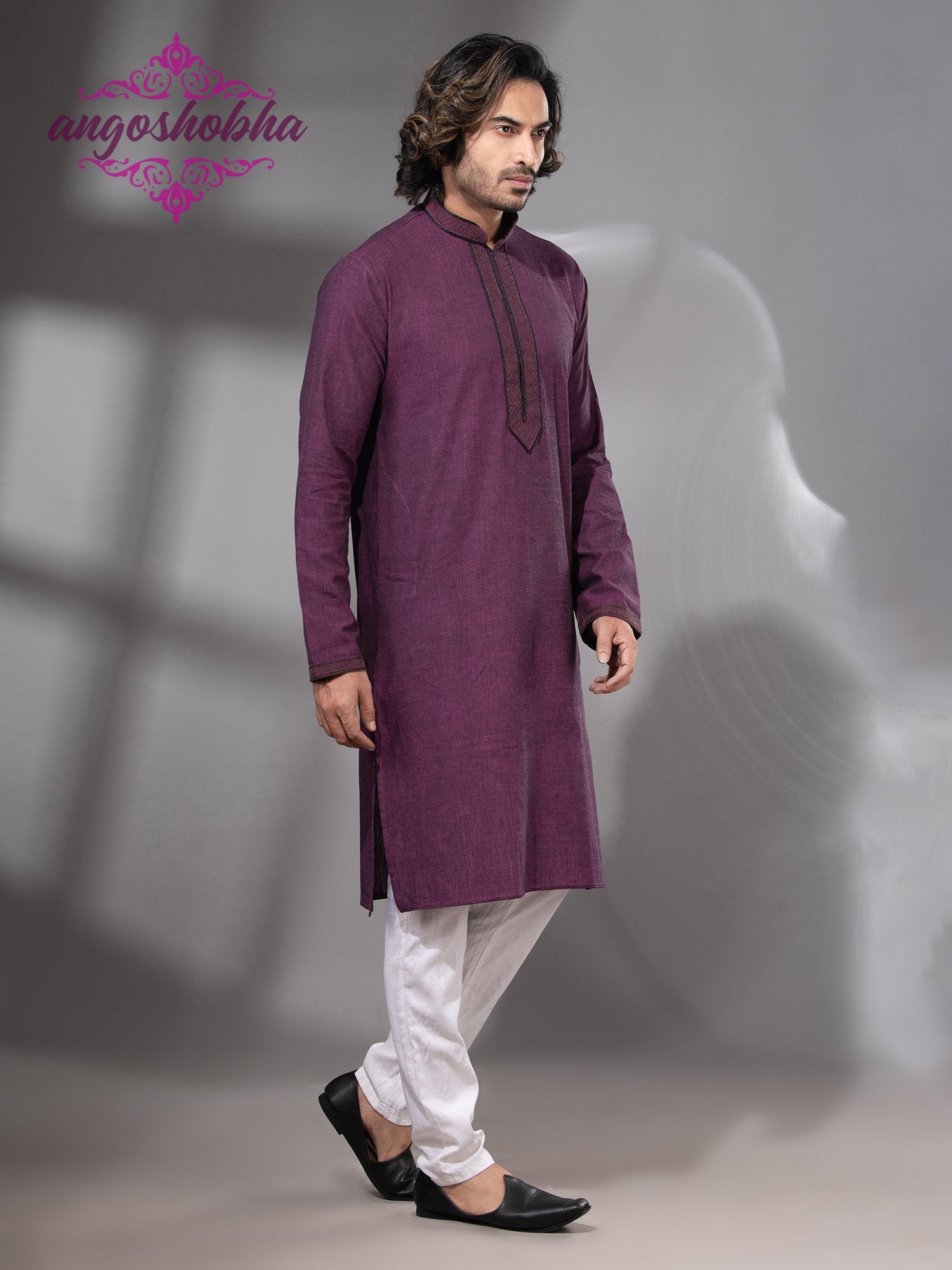 Plum Purple Cotton Men's Punjabi