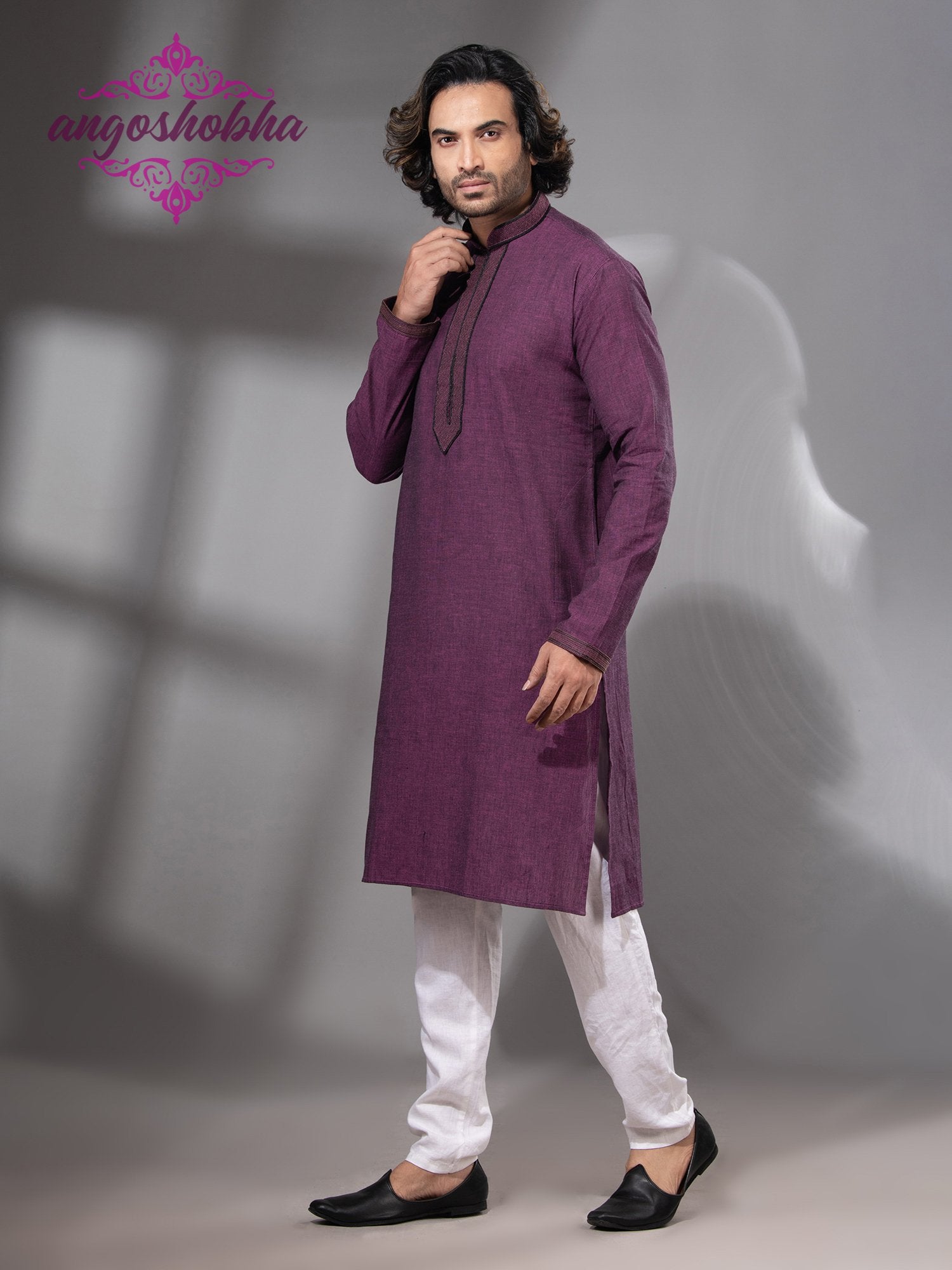 Plum Purple Cotton Men's Punjabi