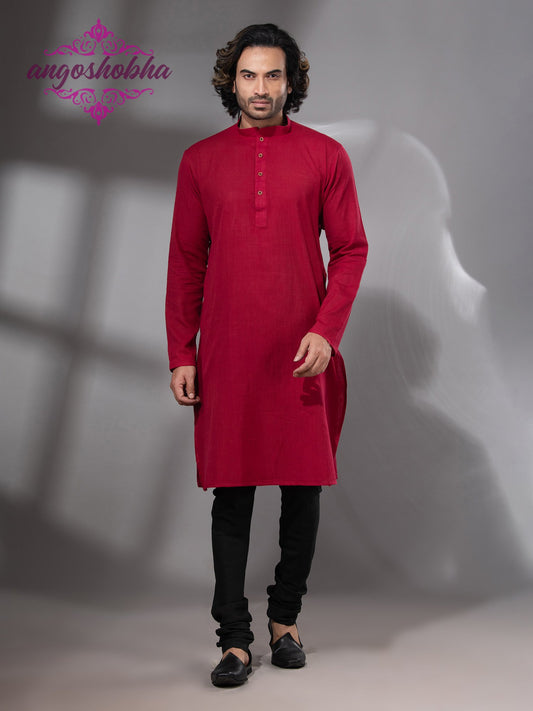 Red Cotton Men's Punjabi