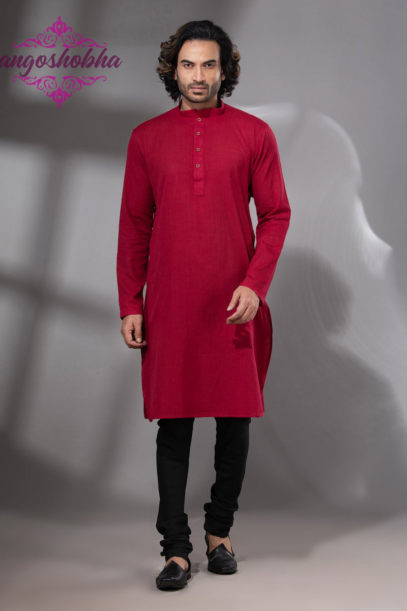 Red Cotton Men's Punjabi