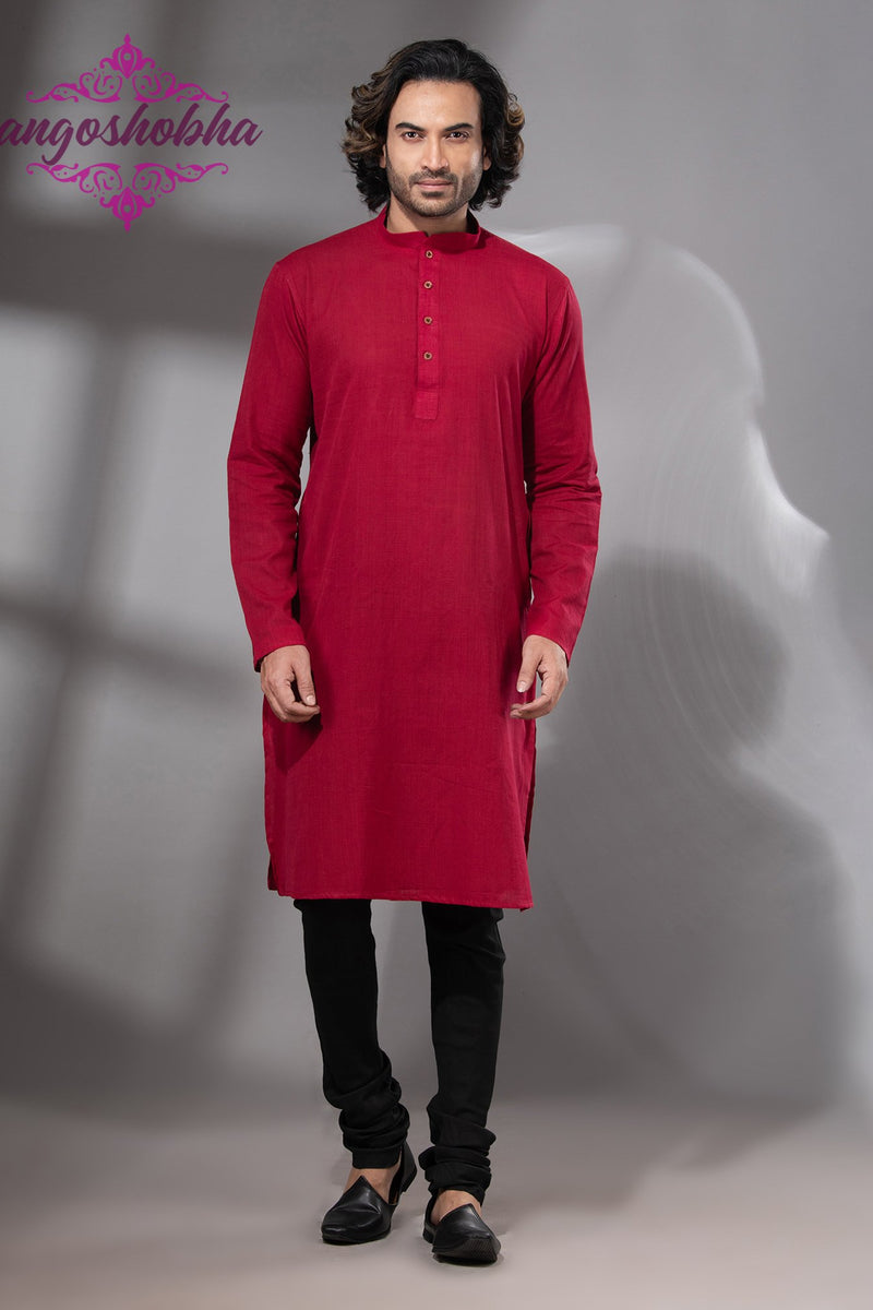 Red Cotton Men's Punjabi