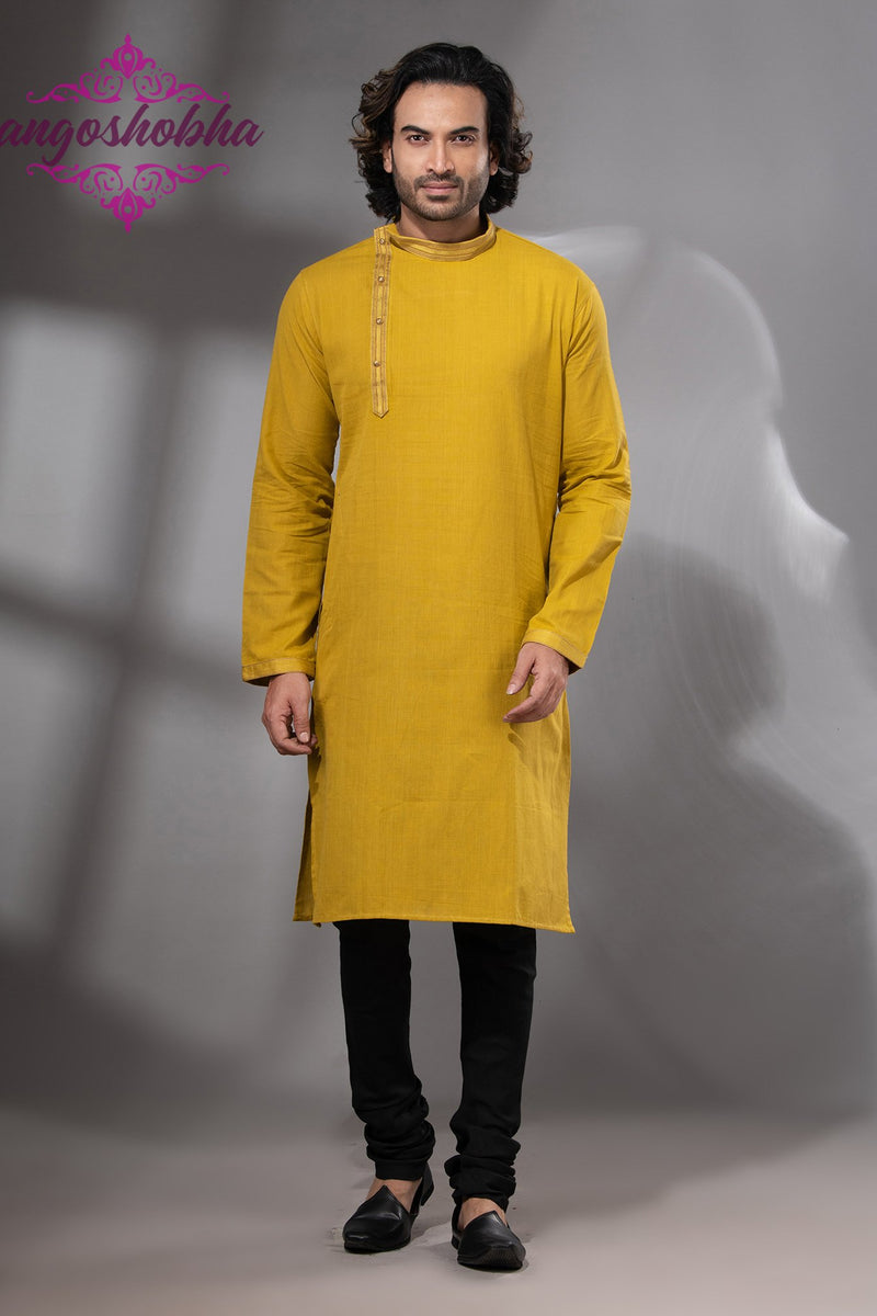 Yellow Cotton Men's Punjabi