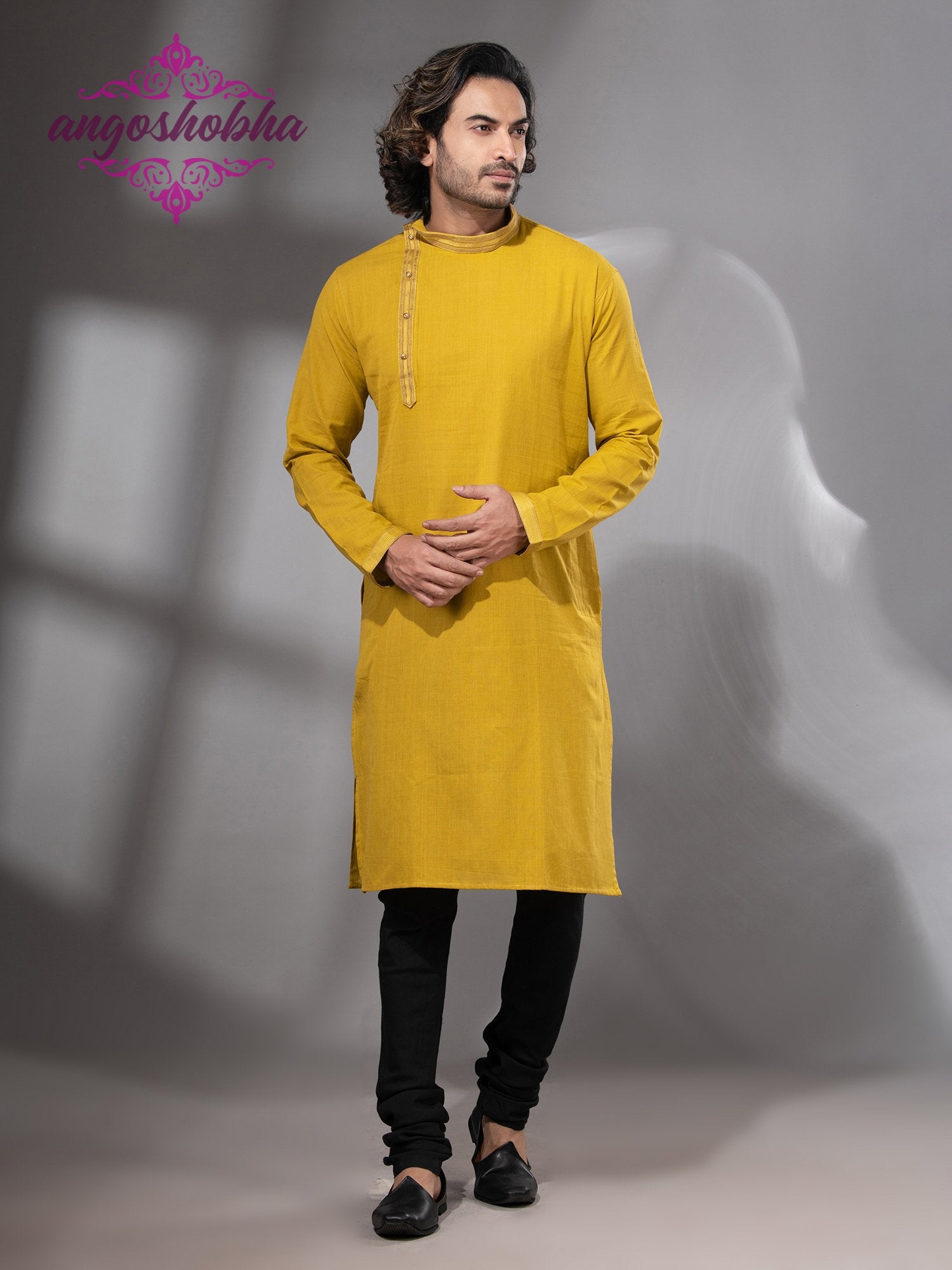 Yellow Cotton Men's Punjabi