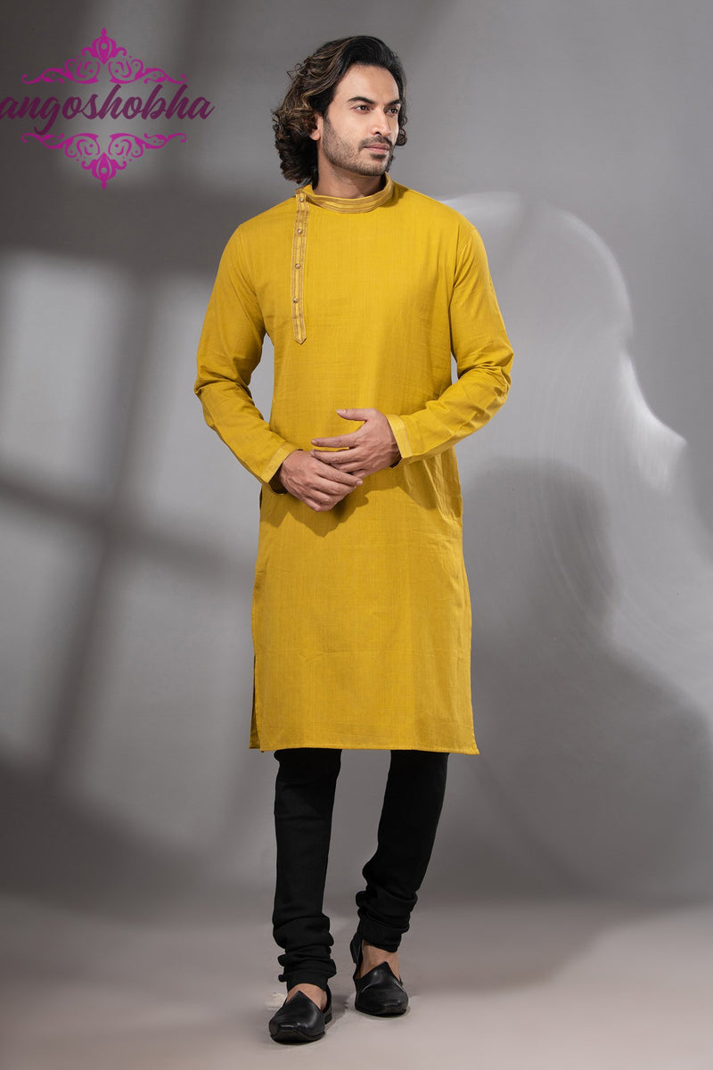 Yellow Cotton Men's Punjabi