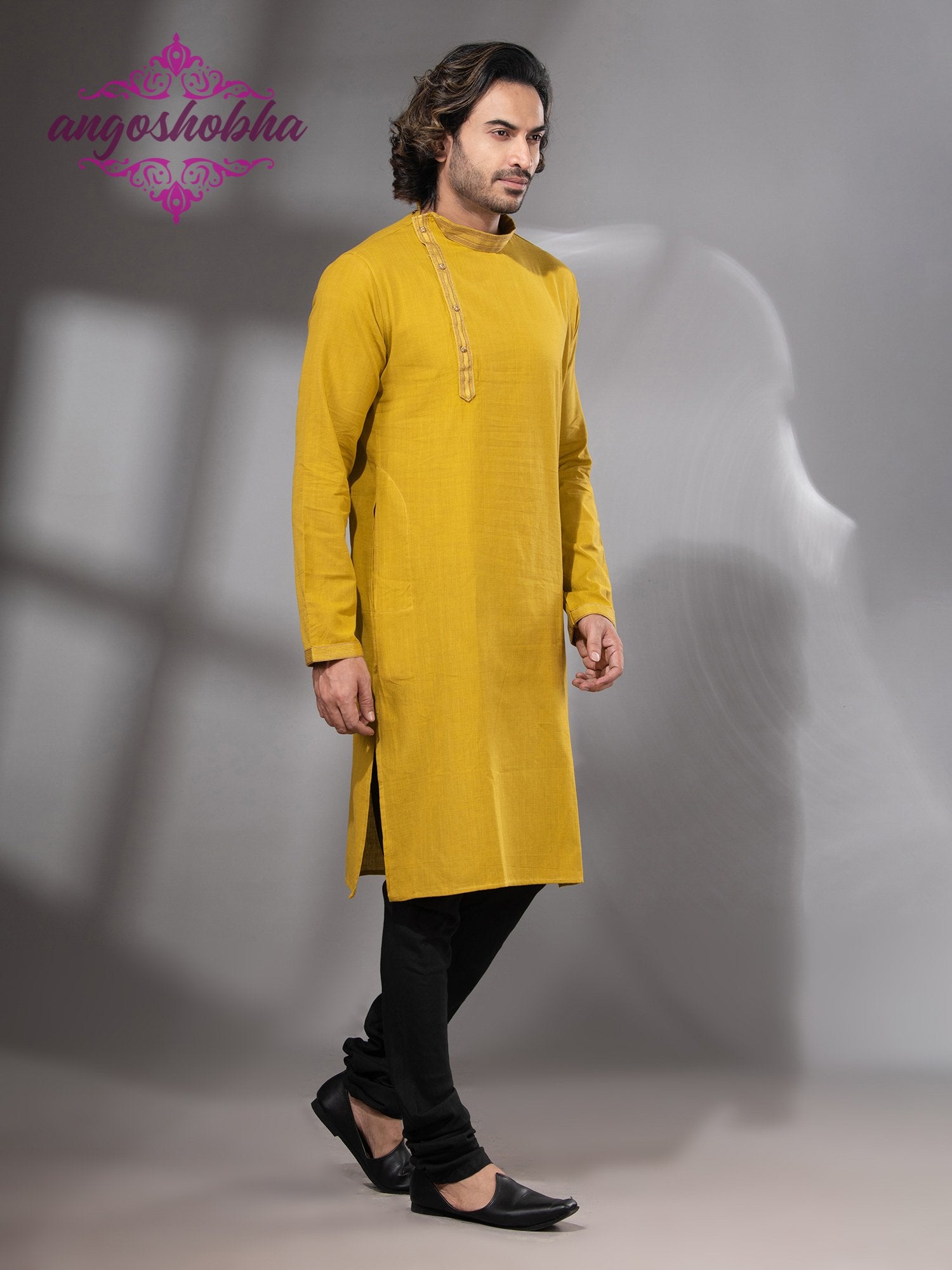 Yellow Cotton Men's Punjabi