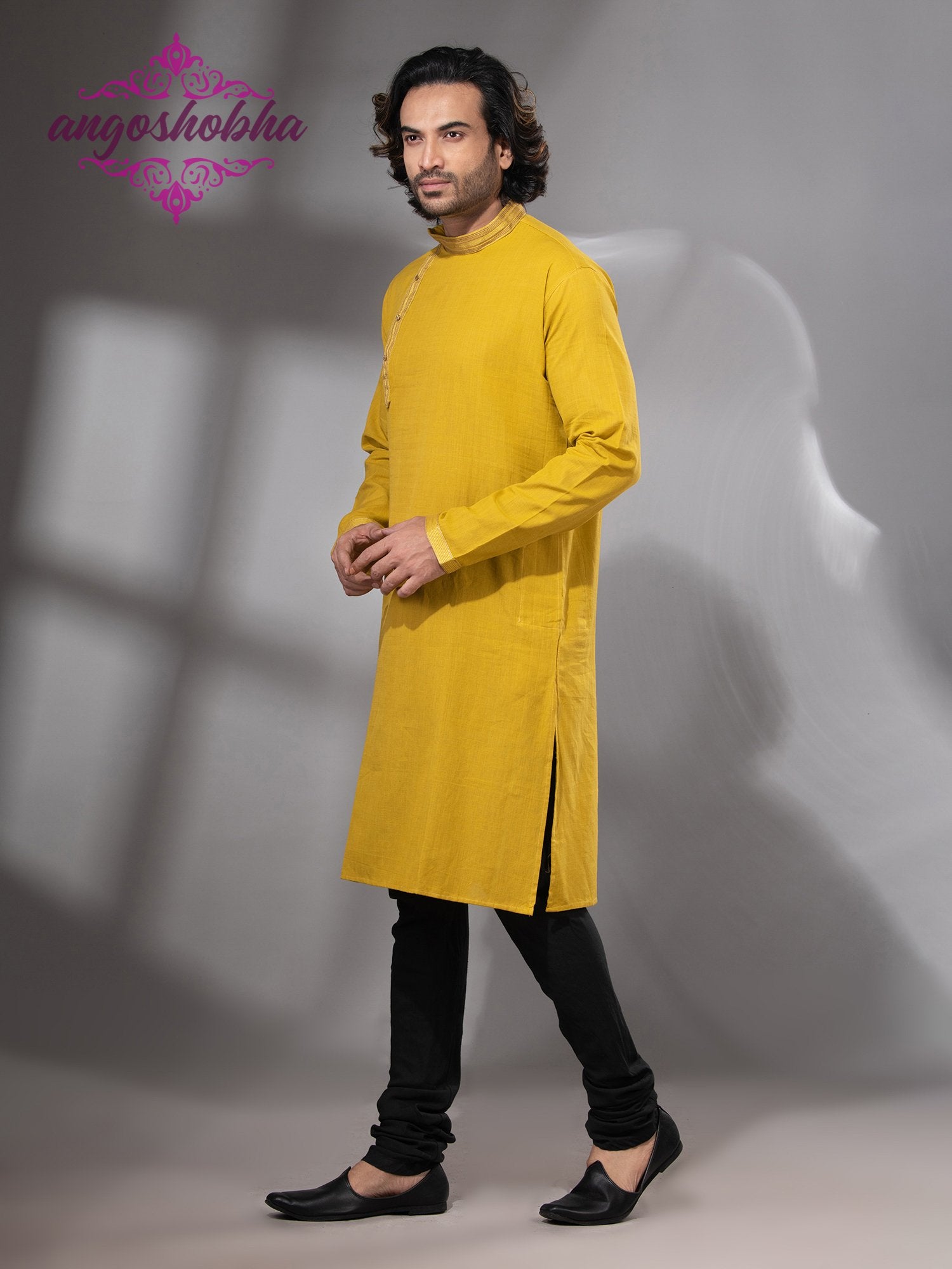 Yellow Cotton Men's Punjabi