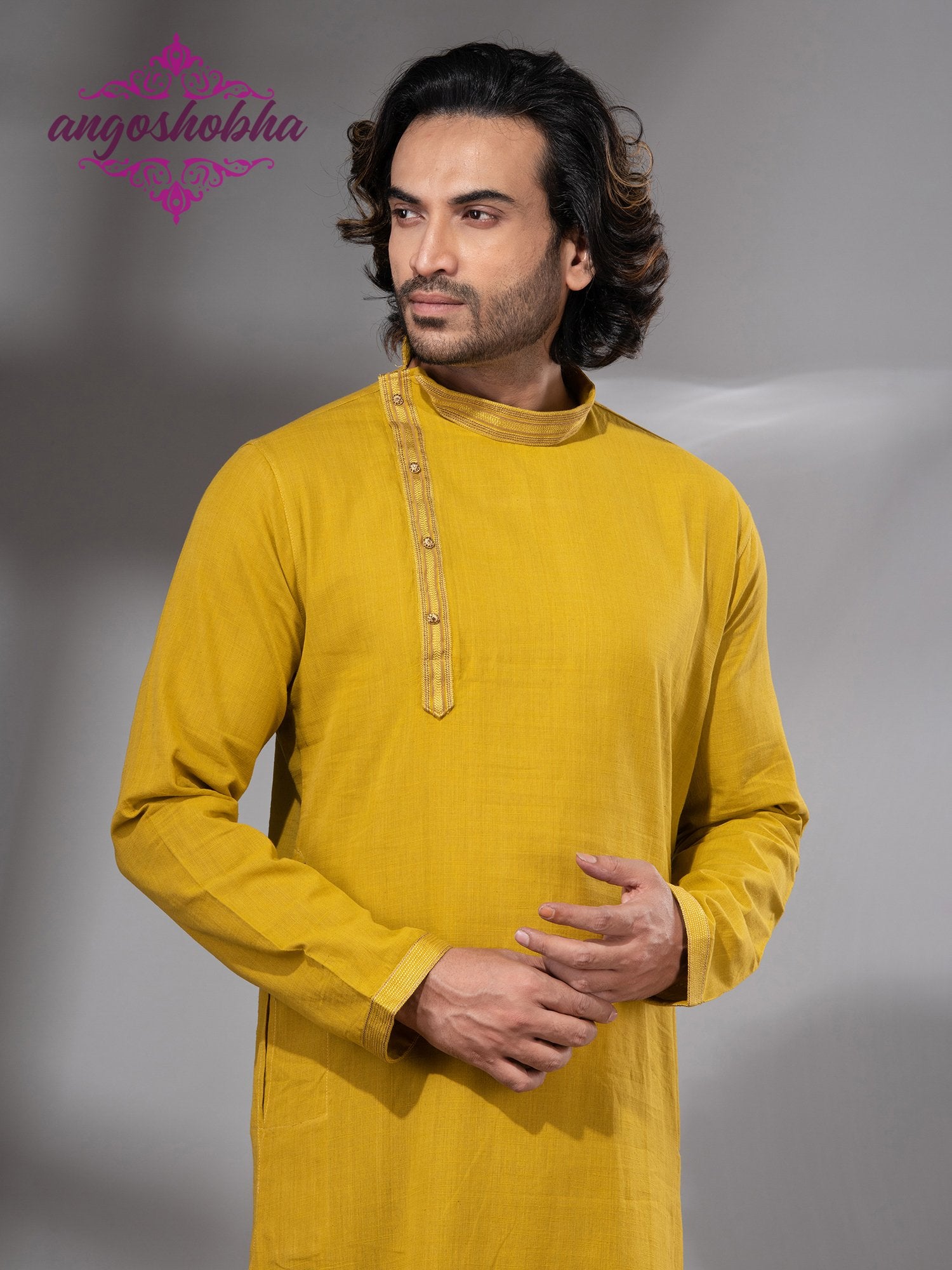 Yellow Cotton Men's Punjabi