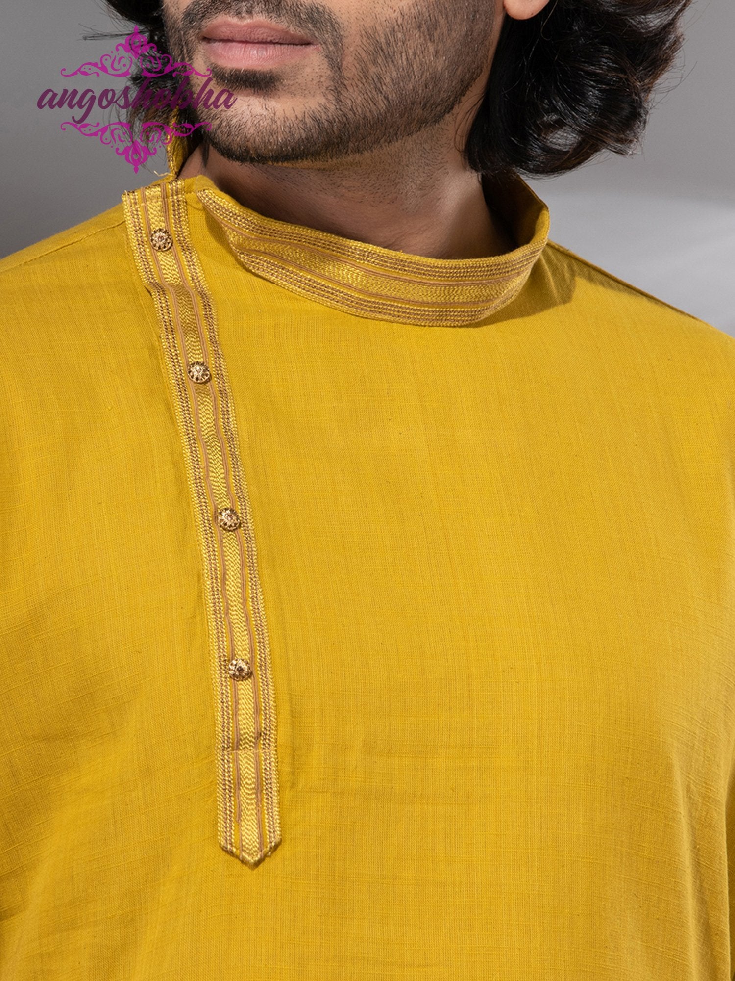 Yellow Cotton Men's Punjabi