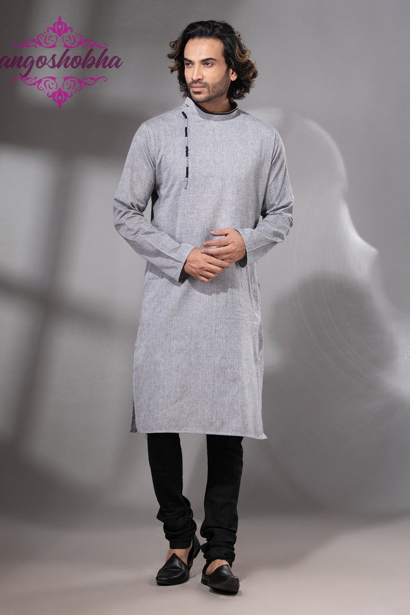 Silver Cotton Men's Punjabi
