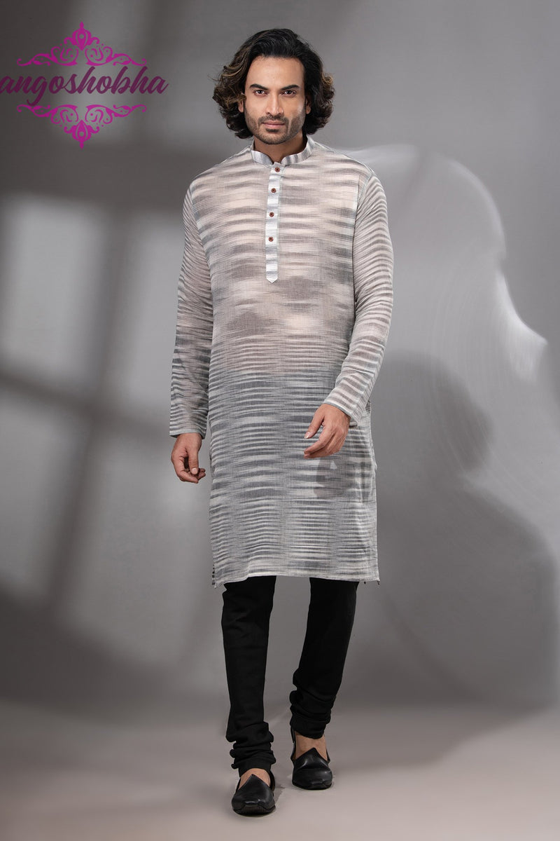 Pearl Grey Cotton Men's Punjabi