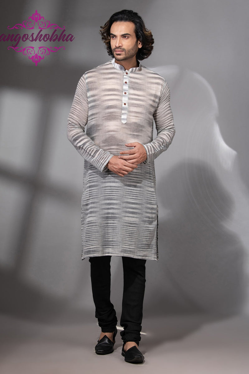 Pearl Grey Cotton Men's Punjabi