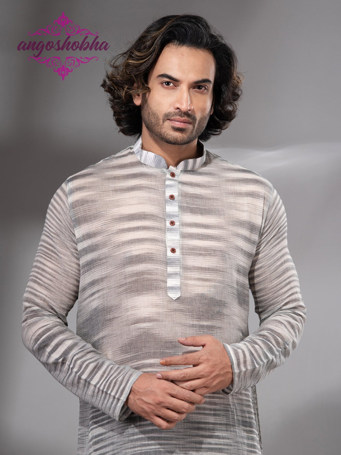 Pearl Grey Cotton Men's Punjabi