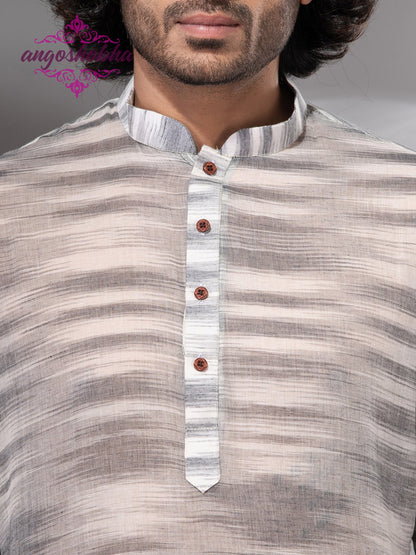 Pearl Grey Cotton Men's Punjabi