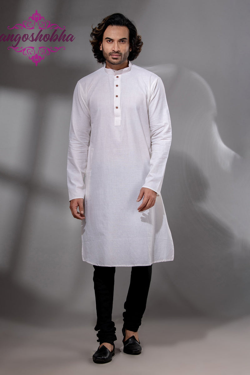 White Cotton Men's Punjabi