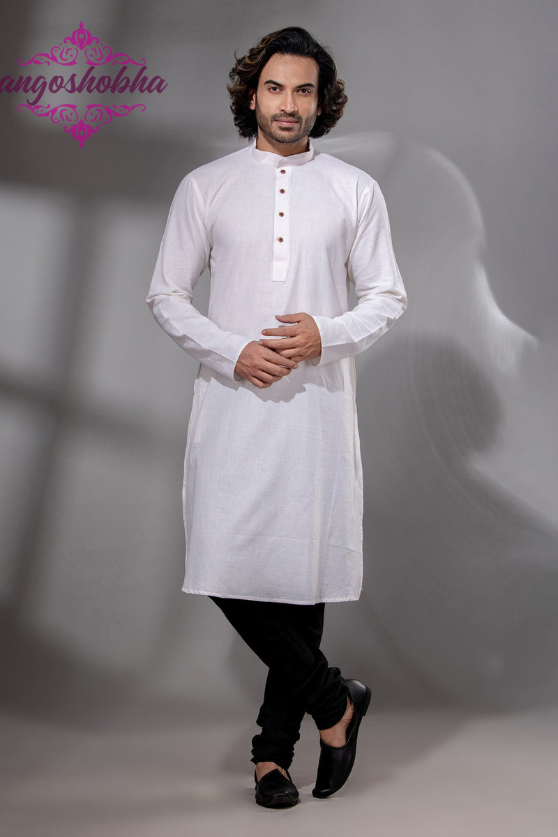 White Cotton Men's Punjabi