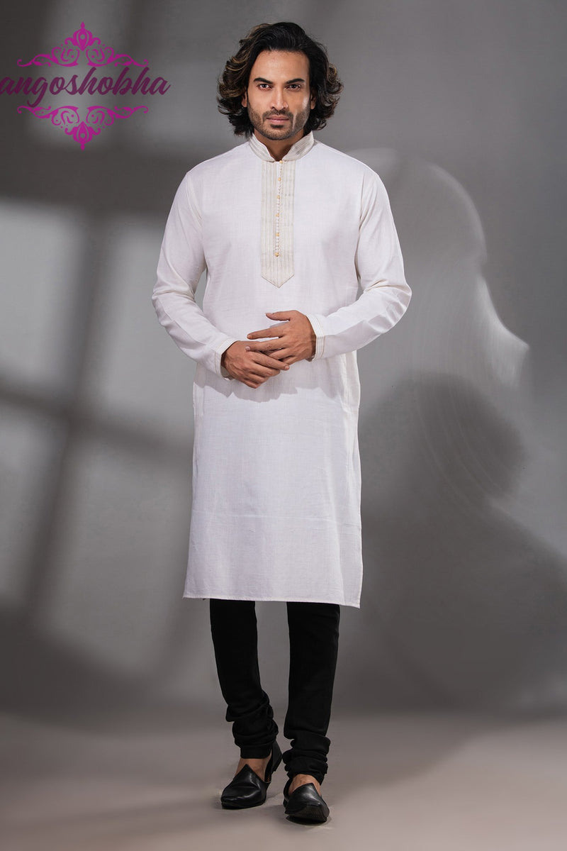 White Cotton Men's Punjabi