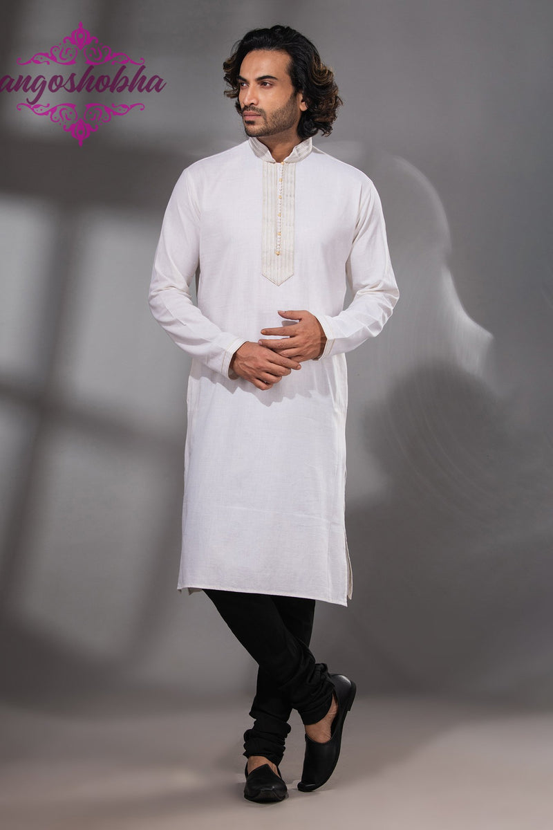 White Cotton Men's Punjabi