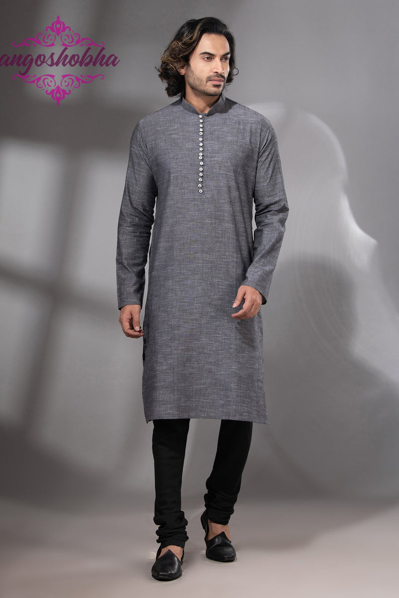 Grey Cotton Men's Punjabi
