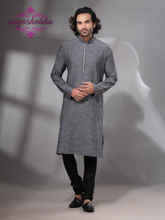 Grey Cotton Men's Punjabi