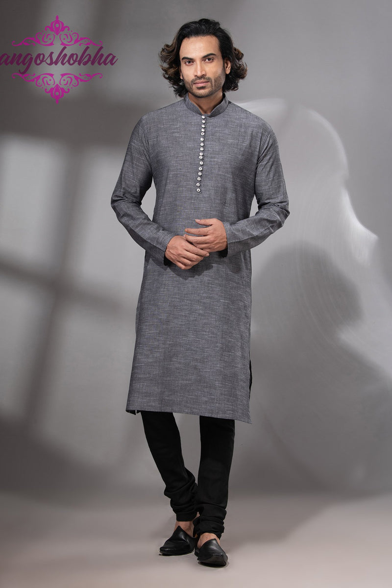 Grey Cotton Men's Punjabi