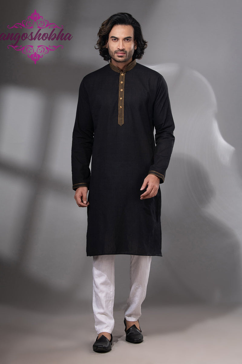 Black Cotton Men's Punjabi