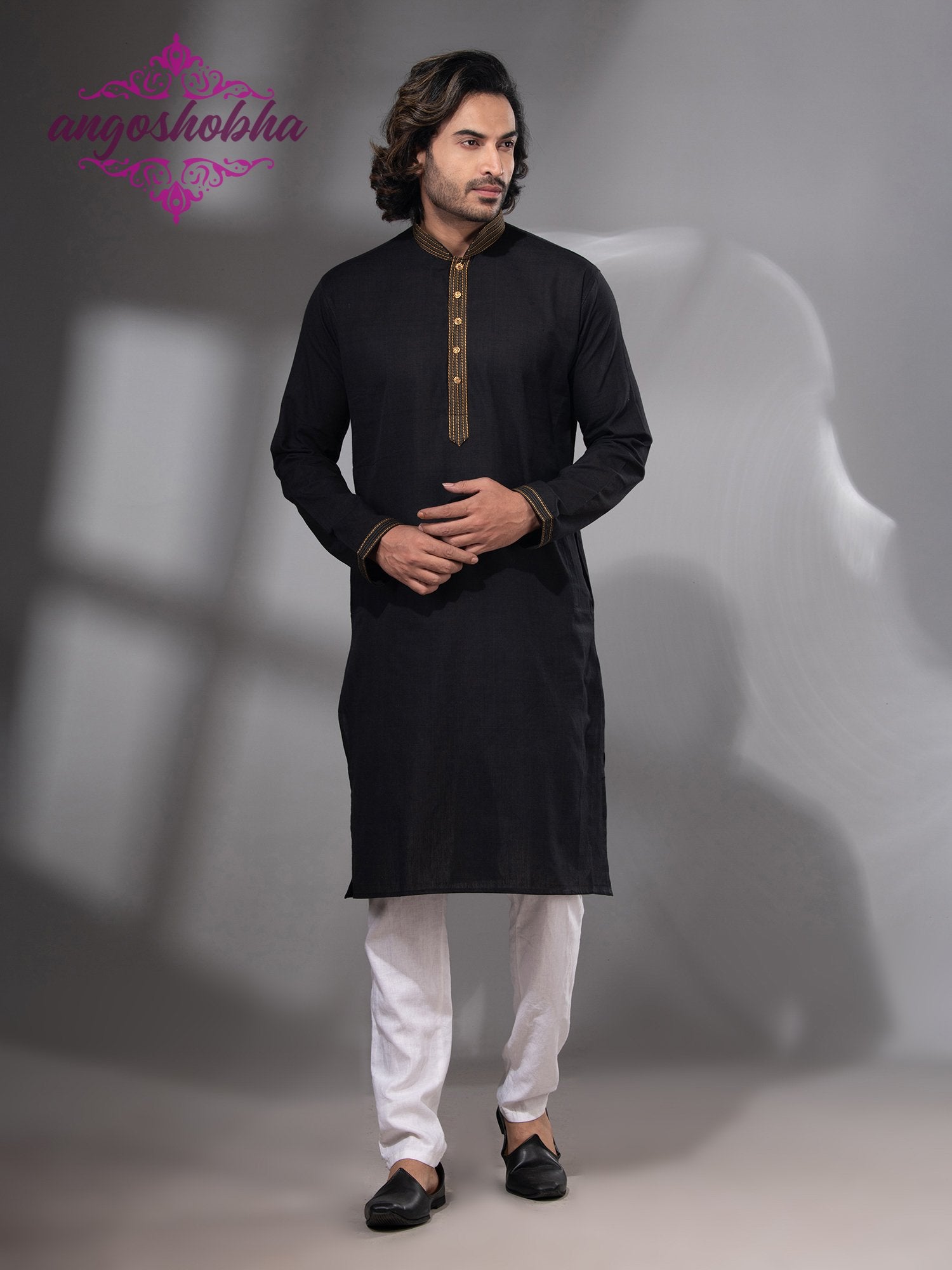 Black Cotton Men's Punjabi