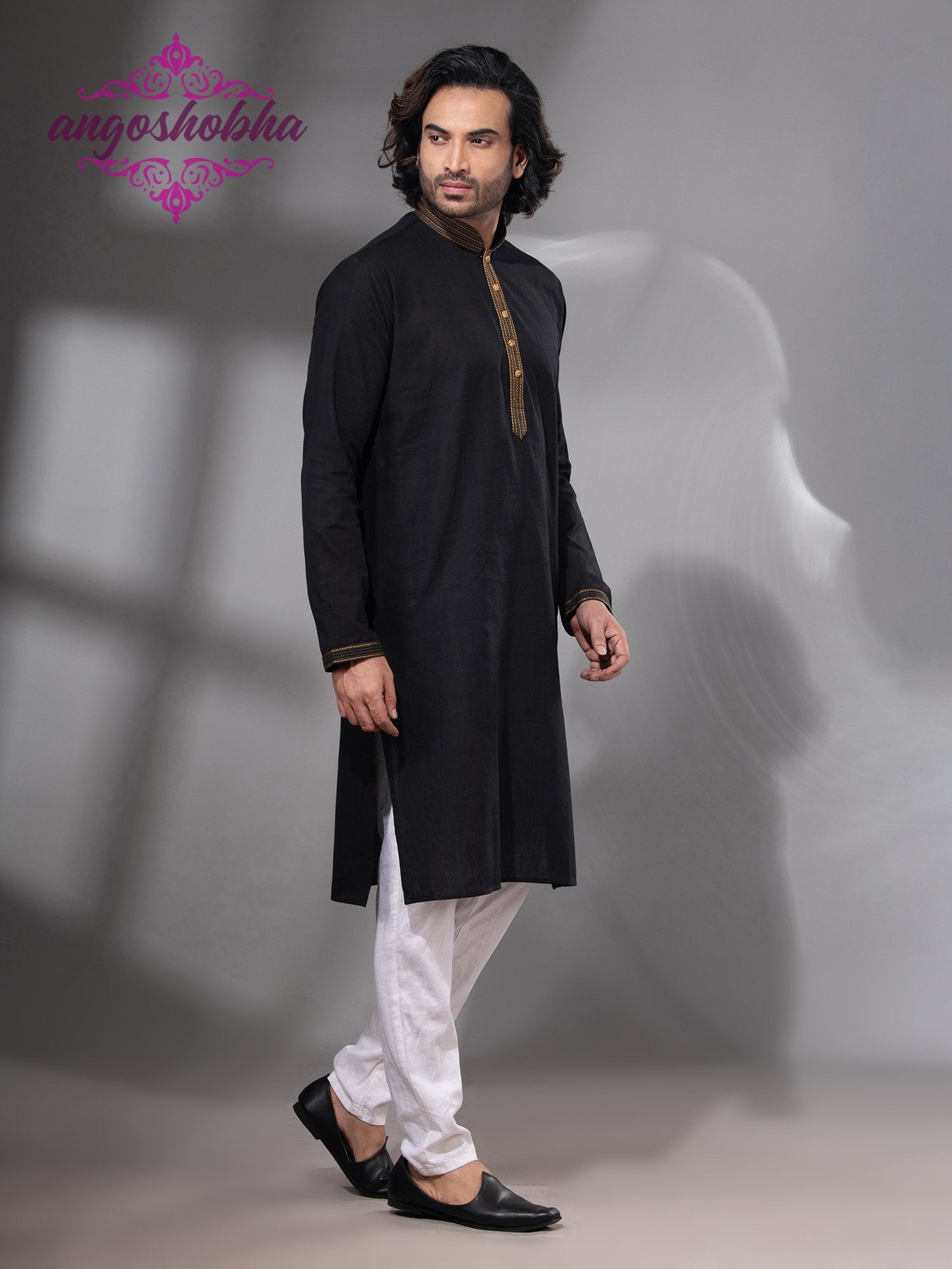 Black Cotton Men's Punjabi
