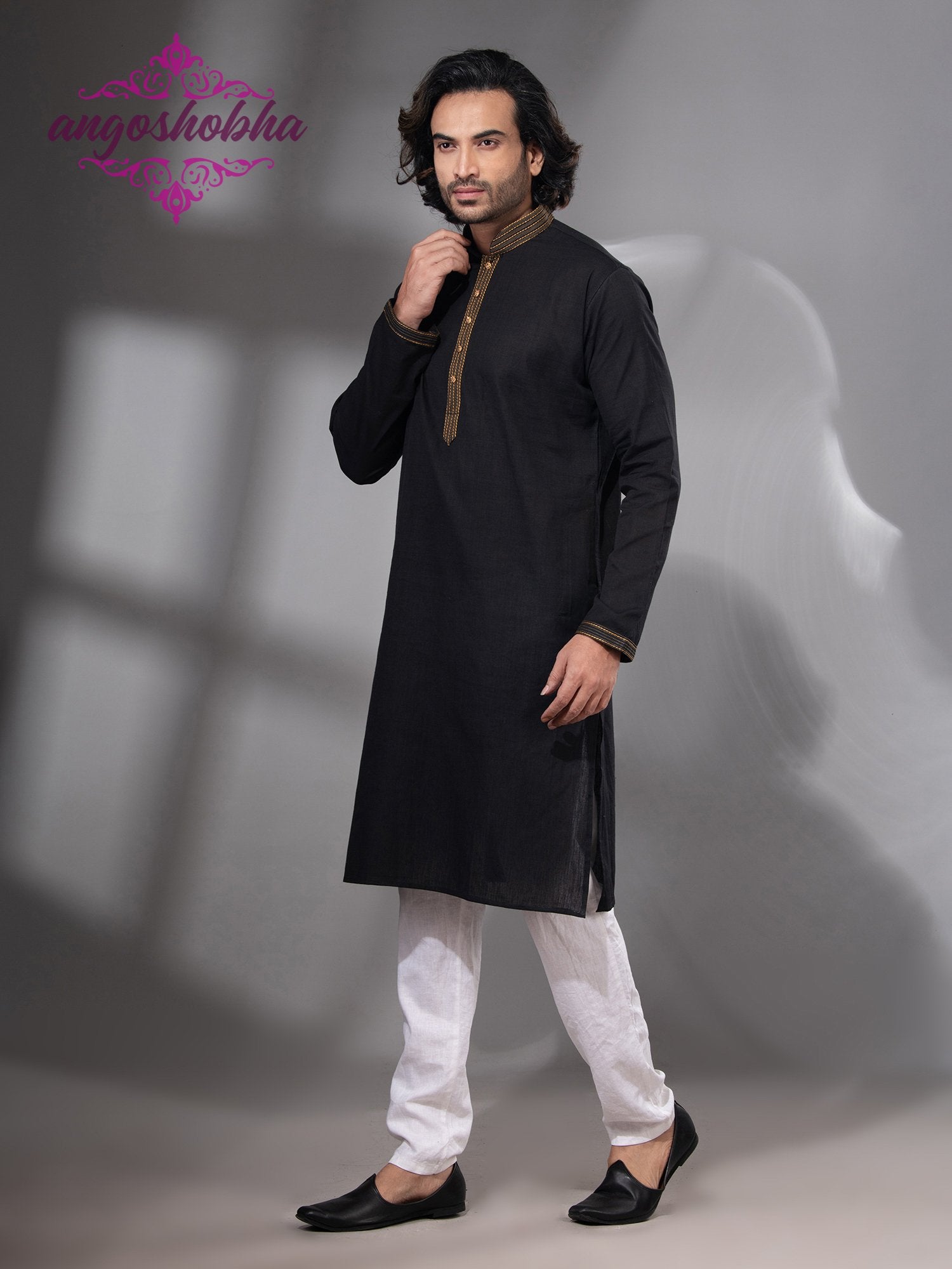 Black Cotton Men's Punjabi