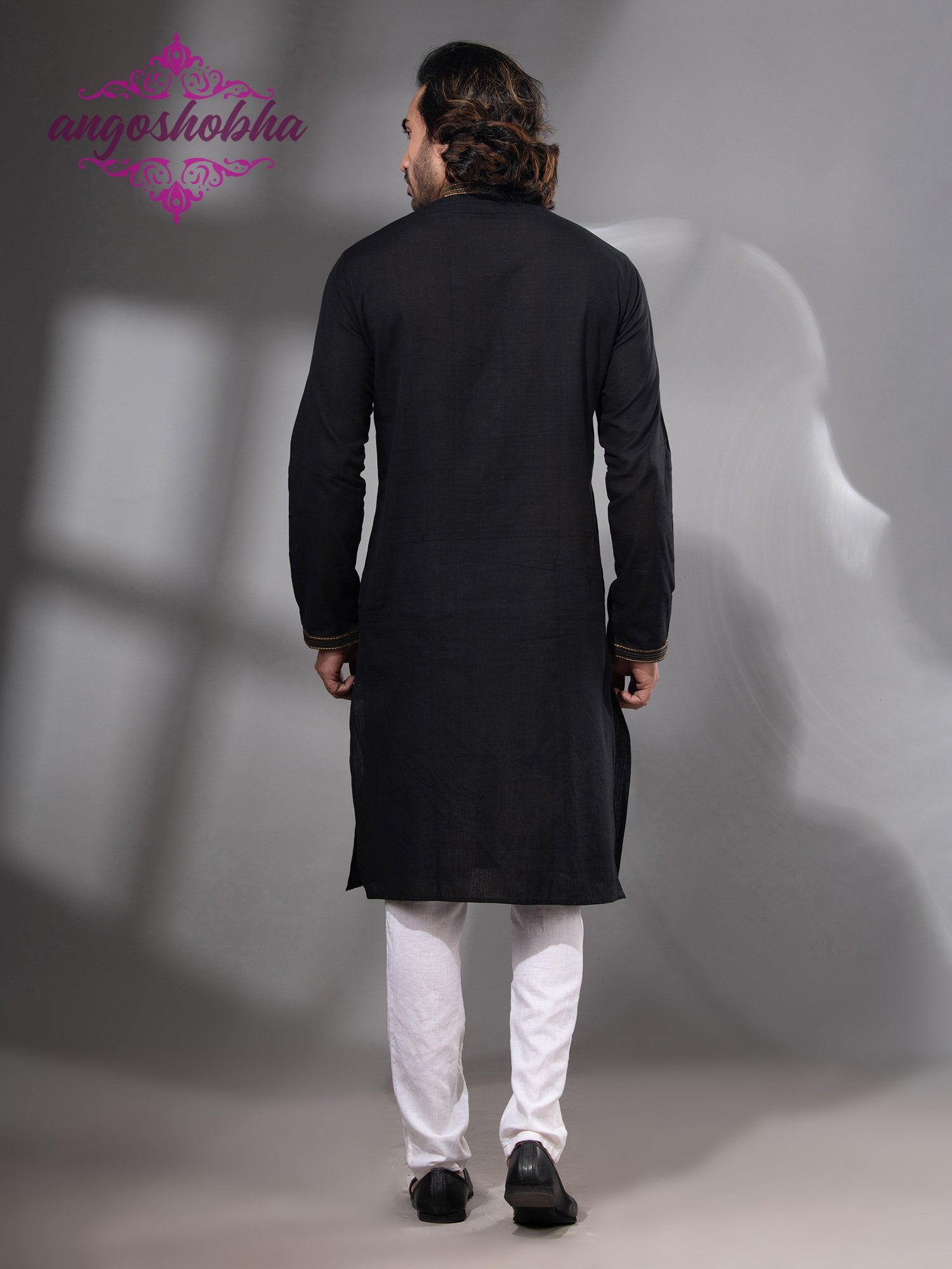 Black Cotton Men's Punjabi