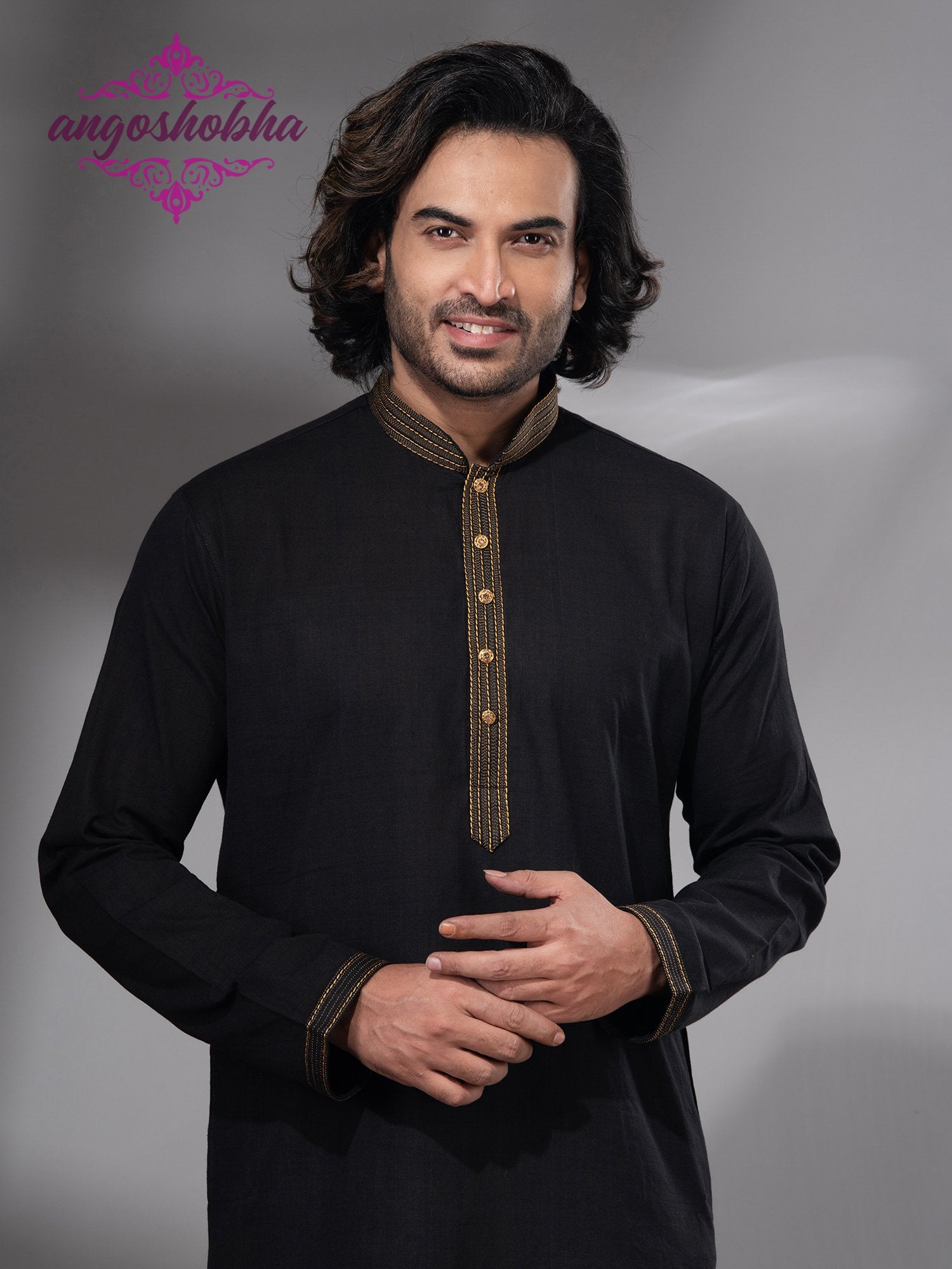 Black Cotton Men's Punjabi