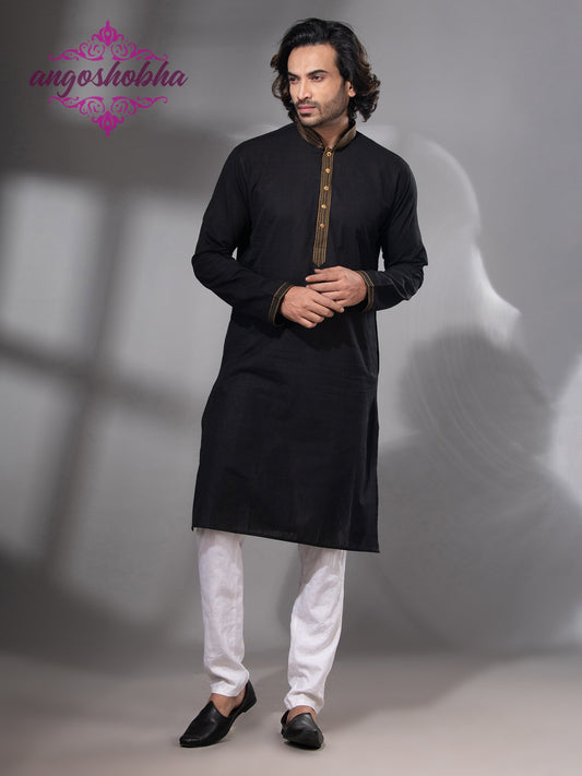 Black Cotton Men's Punjabi